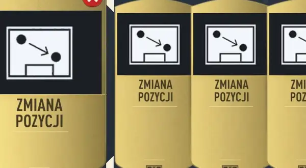 Ikony zmiany pozycji w grze FIFA 23, jedna z czerwonym krzyżykiem.
